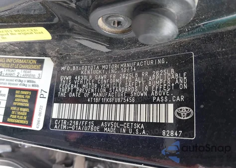 2015 Toyota Camry Se from USA, damaged, VIN 4T1BF1FK6FU875456